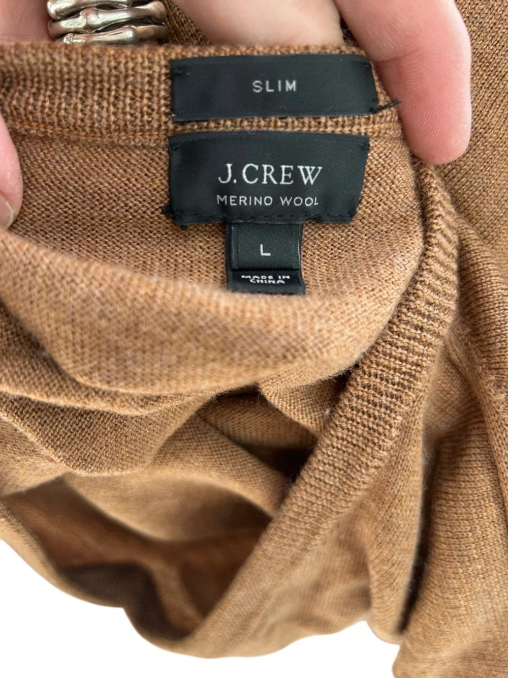J. Crew SLIM merino wool light brown classic v-neck mens sweater L